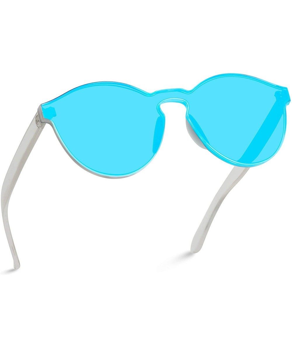 Rimless Round Full Flat Lens Mirrored Sunglasses - Clear Temples / Mirror Blue Lens - CX18UT0OMEG $11.17