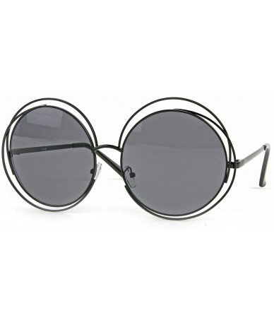 Round Women's Oversized Round Double Wire Ring Metal Frame Sunglasses P2188 - Black-smoke Lens - CV126OEFSYP $19.44