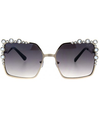 Oversized Womens Rhinestone Sunglasses Oversized Square Gold Metal Frame UV 400 - Gold - CB18KZYMXL3 $14.06