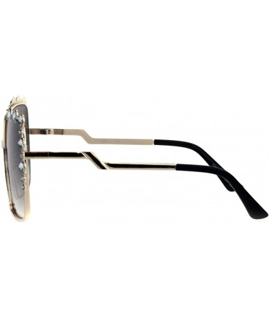 Oversized Womens Rhinestone Sunglasses Oversized Square Gold Metal Frame UV 400 - Gold - CB18KZYMXL3 $14.06