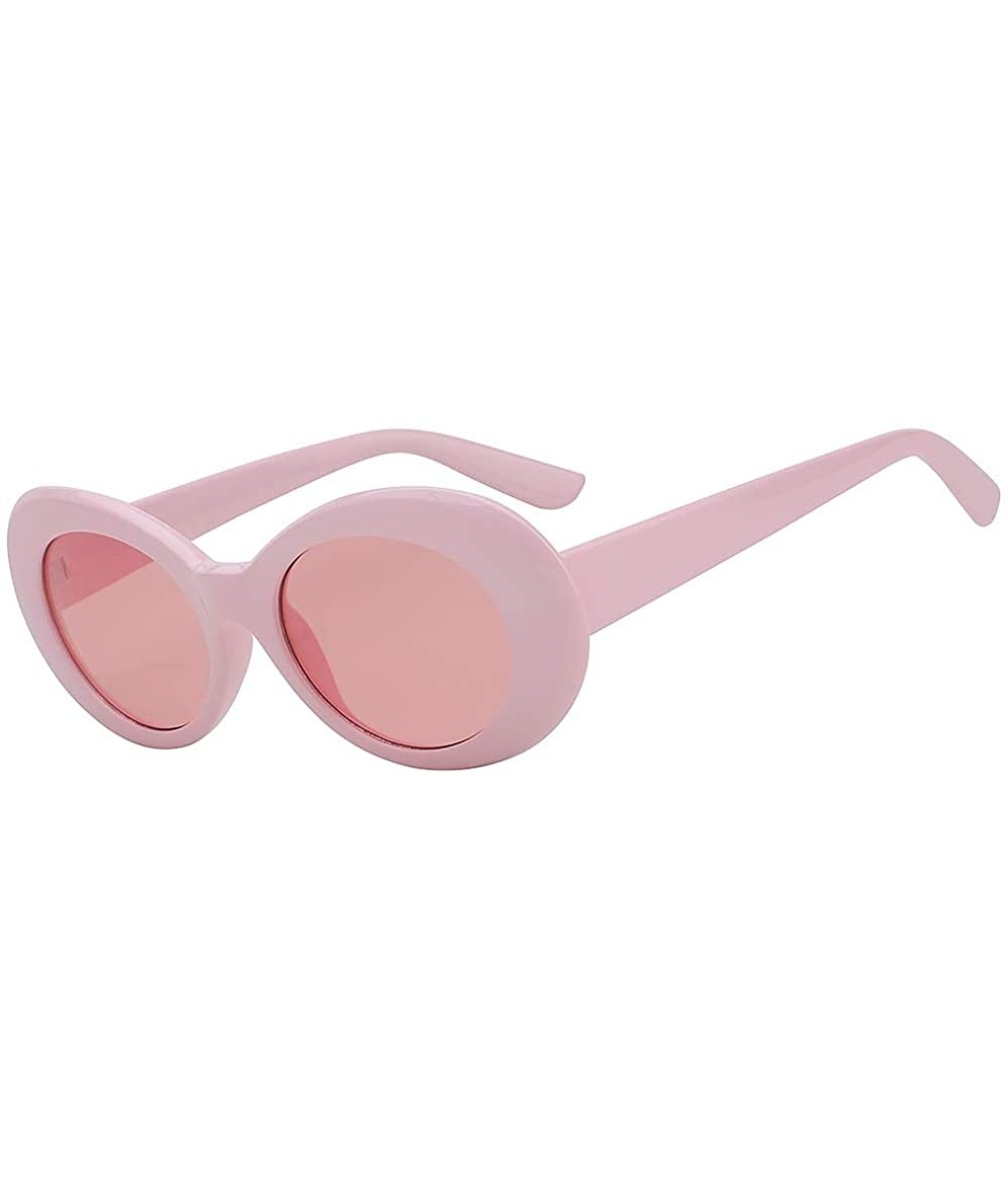 Oversized Women Men Retro Oval Goggles Thick Plastic Colored Frame Round Lens Sunglasses - Pink-pink - CZ18HXC5CY3 $18.34