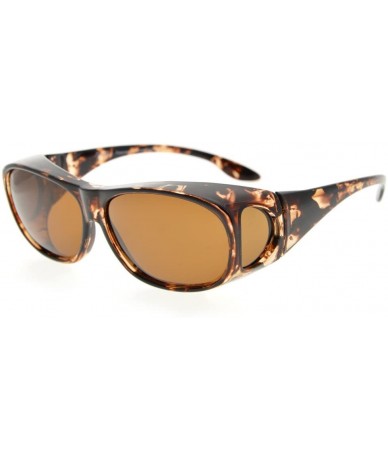 Rectangular Retro Style Polarized Fitover Sunglasses for Wear Over Glasses (White Tortoise/Brown Lenses) - CL184OY76CQ $14.93