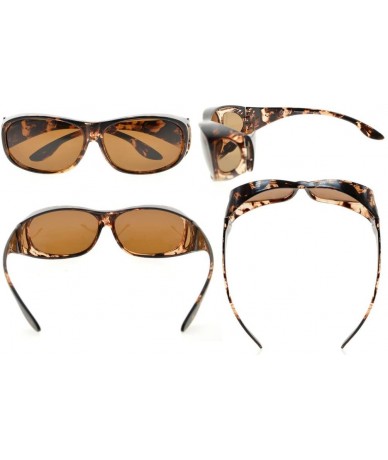 Rectangular Retro Style Polarized Fitover Sunglasses for Wear Over Glasses (White Tortoise/Brown Lenses) - CL184OY76CQ $14.93