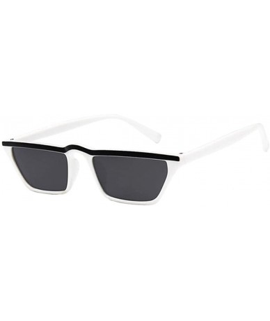 Rectangular Mens Womens Small Square Cat Eye Style Mirrored Sunglasses Retro UV400 - White Frame & Black Top & Gray Lens - C6...