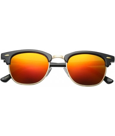 Rimless Unisex Retro Classic Stylish Malcom Half Frame Polarized Sunglasses - Gloss Black - Lava Red - CG187U9XAUA $12.38