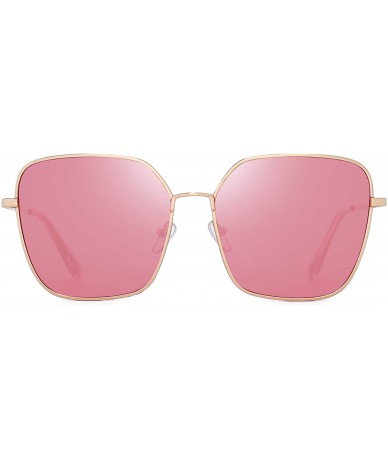 Oversized Retro Oversized Sunglasses for Women Square Metal Frame Candy Color Lens - Gold Frame / Pink Lens - CN192SC5YQ7 $35.92