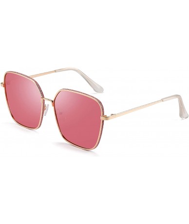 Oversized Retro Oversized Sunglasses for Women Square Metal Frame Candy Color Lens - Gold Frame / Pink Lens - CN192SC5YQ7 $13.17