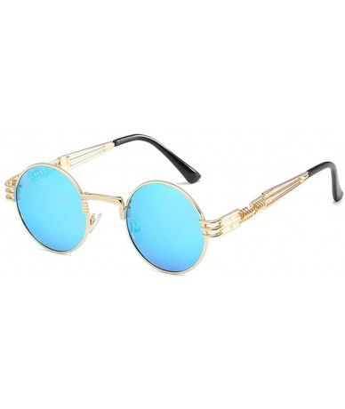 Round Steampunk Round Sunglasses Women Brand Designer Polarized Black Pink Eyeglasses Men Metal Spring Legs - CP198U6TME6 $19.54