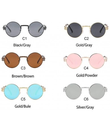 Round Steampunk Round Sunglasses Women Brand Designer Polarized Black Pink Eyeglasses Men Metal Spring Legs - CP198U6TME6 $10.39