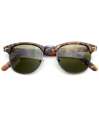 Round Classic Half Frame Horned Rim Gold Accent Half Frame Sunglasses - Tortoise Black - CV12NZT8XP8 $18.77