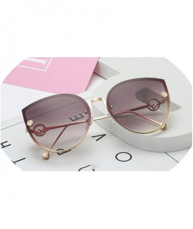 Cat Eye 2019 Lady Cat Eye Sunglasses Women Vintage Rimless Gradient Sun Glasses - Gold Brown - CP18W7I4AMH $27.72