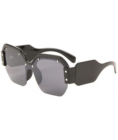 Shield Oversized Semi Rimless One Piece Stud Geometric Lens Shield Thick Temple Sunglasses - Black - CW19889LYSK $26.88
