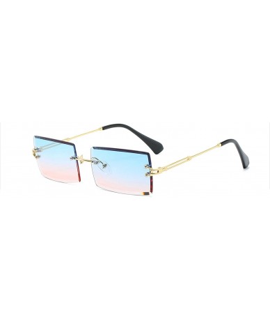 Rectangular Square RimlSunglasses Women Rectangular Blue Green Colored Sun Glasses Men 2020 Metal New Year Gift Items - C0197...