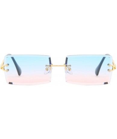 Rectangular Square RimlSunglasses Women Rectangular Blue Green Colored Sun Glasses Men 2020 Metal New Year Gift Items - C0197...
