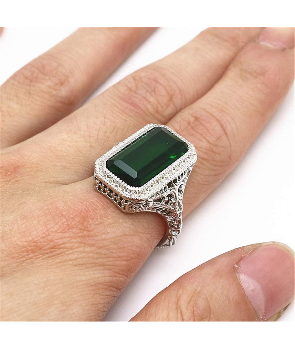 Rectangular Women's Rectangular Amethyst Princess Ring(Green Size 10) - Green Size 10 - C218O5HO2NY $7.46