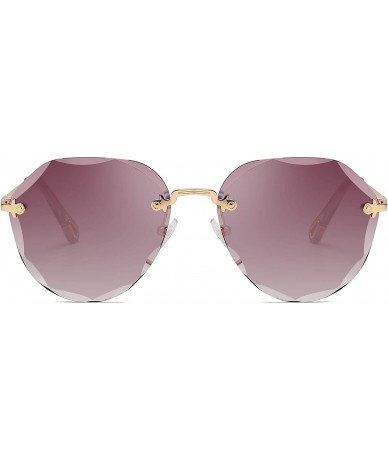 Oval Sunglasses for Women Oversized Rimless Diamond Cutting Lens Sun Glasses New2019 - Gold Frame/Purple Lens - CP18REUOR5D $...