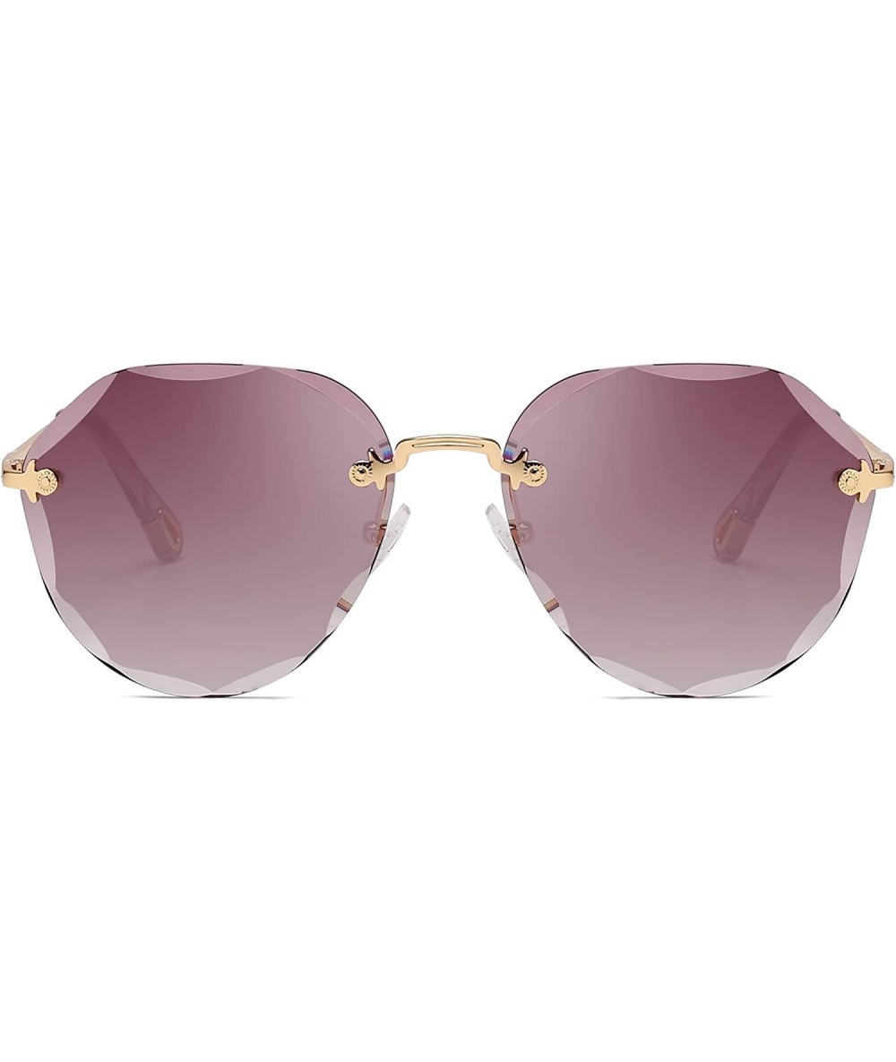 Oval Sunglasses for Women Oversized Rimless Diamond Cutting Lens Sun Glasses New2019 - Gold Frame/Purple Lens - CP18REUOR5D $...
