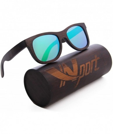 Square Polarized Bamboo Wood Sunglasses for Men Women - Handmade Sunglasses with Case - Green - CH197AHUWRI $21.60