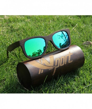 Square Polarized Bamboo Wood Sunglasses for Men Women - Handmade Sunglasses with Case - Green - CH197AHUWRI $21.60