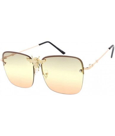 Square Urban Fashion Half Frame Square Mega-Bee Aviator Sunglasses - Brown - CJ18ASZOOD2 $24.51