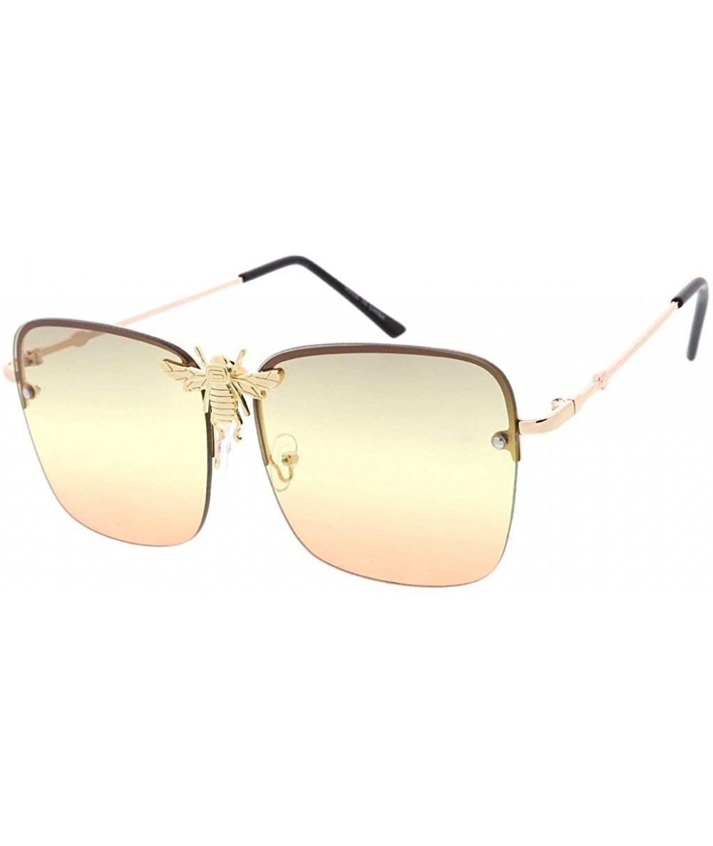 Square Urban Fashion Half Frame Square Mega-Bee Aviator Sunglasses - Brown - CJ18ASZOOD2 $14.42