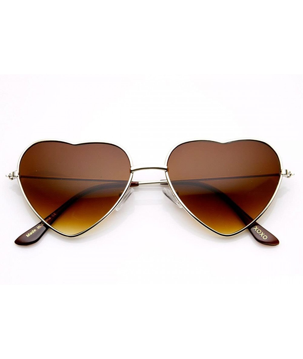 Oval Womens Fashion Thin Metal Heart Shaped Sunglasses (Gold) - CC11CL3KT5H $11.00