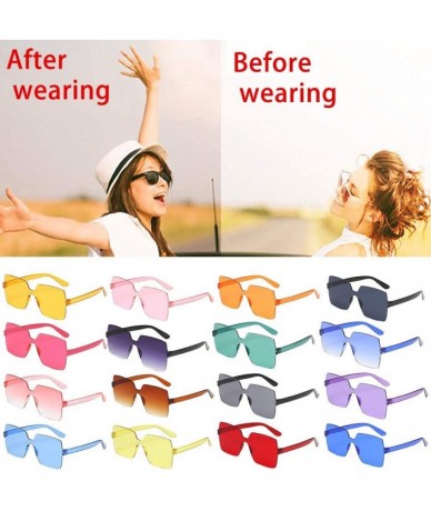 Oversized One Piece Rimless Sunglasses Transparent Trendy Oceanic Color Tinted Eyewear Retro Eyeglasses for Women Men - CF199...