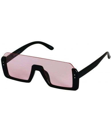 Rectangular Retro Shield Rectangular Lens Upside Down Half Rim Sunglasses for Women and Men - Black and Black/Pink - CF18R7TH...