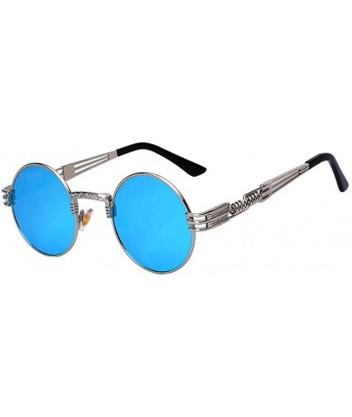 Round Retro Steampunk Style Round Vintage Sunglasses Colored Metal Frame Men Women - C11-silver-blue-mirror - CO18HG9C3ZG $10.11