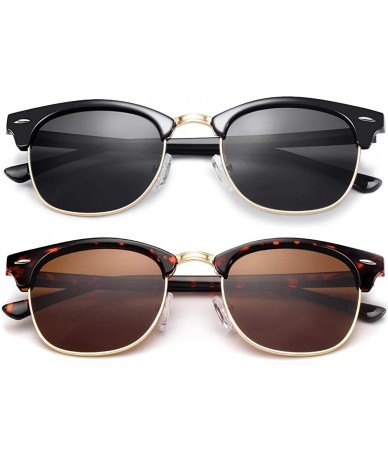 Square Semi Rimless Polarized Sunglasses for Women Men- Unisex Sunglasses with Half Frame - 2 Pcs-leopard + Gold Black - CM19...