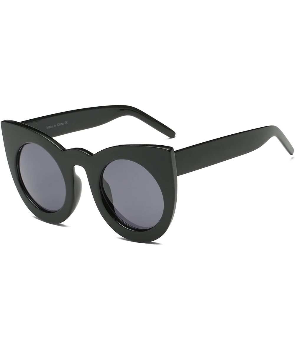 Cat Eye Women Round Cat Eye Oversized Designer Sunglasses - Black - CU18I9R87T4 $9.07