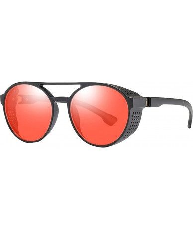 Round Fashion Sunglasses for Women Men Summer Beach Eyewear - Black Frame+red Lens - CL18Q6NGHQT $14.58