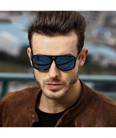 Oversized Sunglasses Men Polarized Oversized Mirror Driving Sun Glasses Man Brand Black - Blue - CF18XDWWX94 $17.87