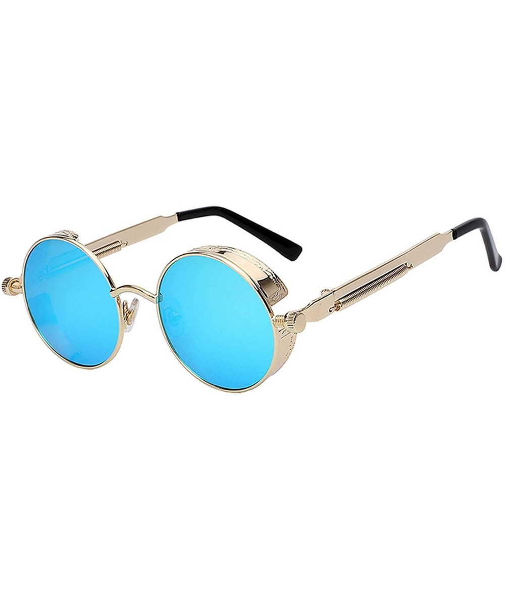 Round Steampunk Retro Gothic Vintage Colored Metal Round Circle Frame Sunglasses Colored Lens - CS186TH9G9U $11.61