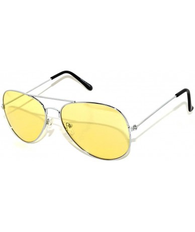 Aviator Classic Aviator Style Colored Lens Sunglasses Colored Metal Frame UV 400 - L Yellow - CD11Q5MEV59 $11.33