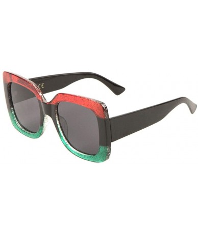 Square Double Color Oversized Square Sunglasses - Red Green Black - C0198E99HOC $29.36