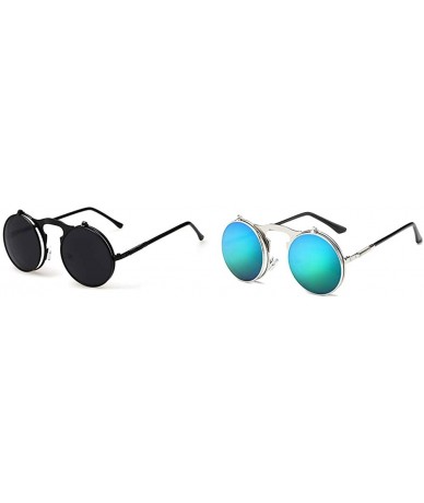 Round Vintage Flip Up Sunglasses Juniors John Lennon Style Circle Sun Glasses - 2mix - CR18RQ7RMRD $29.85