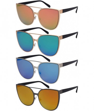 Cat Eye Oversized Flat Lens Cat Eye Sunnies 23084-FLREV - Silver - C112O323ZWO $19.04