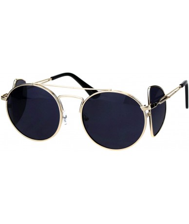 Round Unisex Round Sunglasses Extra Side Cover Lens Metal Frame UV 400 - Gold (Black) - C418IEI5R8L $12.08