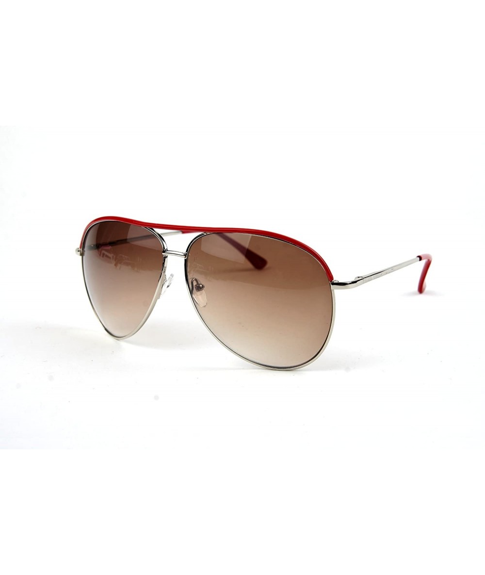 Aviator Fashion Color Frame Aviator Metal Style Sunglasses P1236 - Silverred-gradientbrown Lens - CC11BA64N43 $15.62