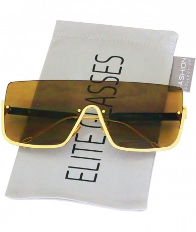 Square Oversized Shield Sunglasses Flat Top Gradient Lens Rimless Eyeglasses Women Men - Brown-lens - CH11HWSMY45 $19.37