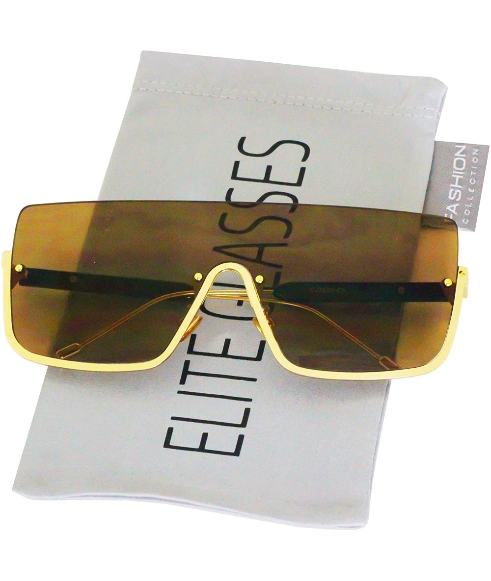 Square Oversized Shield Sunglasses Flat Top Gradient Lens Rimless Eyeglasses Women Men - Brown-lens - CH11HWSMY45 $10.06