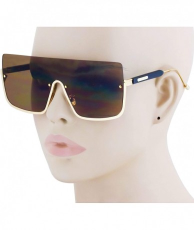 Square Oversized Shield Sunglasses Flat Top Gradient Lens Rimless Eyeglasses Women Men - Brown-lens - CH11HWSMY45 $10.06
