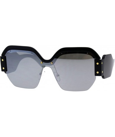 Rectangular Womens Robotic 80s Disco Funk Shield Trendy Sunglasses - Black Silver Mirror - CI18EXQ3C3O $27.73