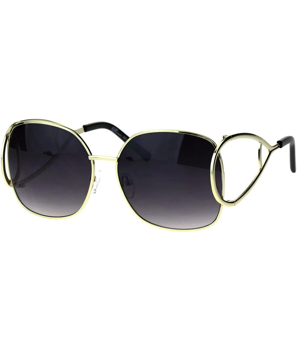 Butterfly Womens Unique Large Hoop Hinge Arm Mod Metal Rim Butterfly Sunglasses - Gold Smoke - CT17YU957XW $13.40