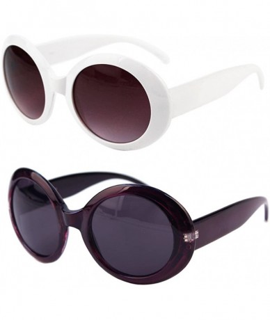 Round Womens Fashion Circle Round Jackie O Bold Chic Sunglasses P547 - 2 Pc Black Smoke Lens & White-smoke Lens - CN11ZBS2YMF...