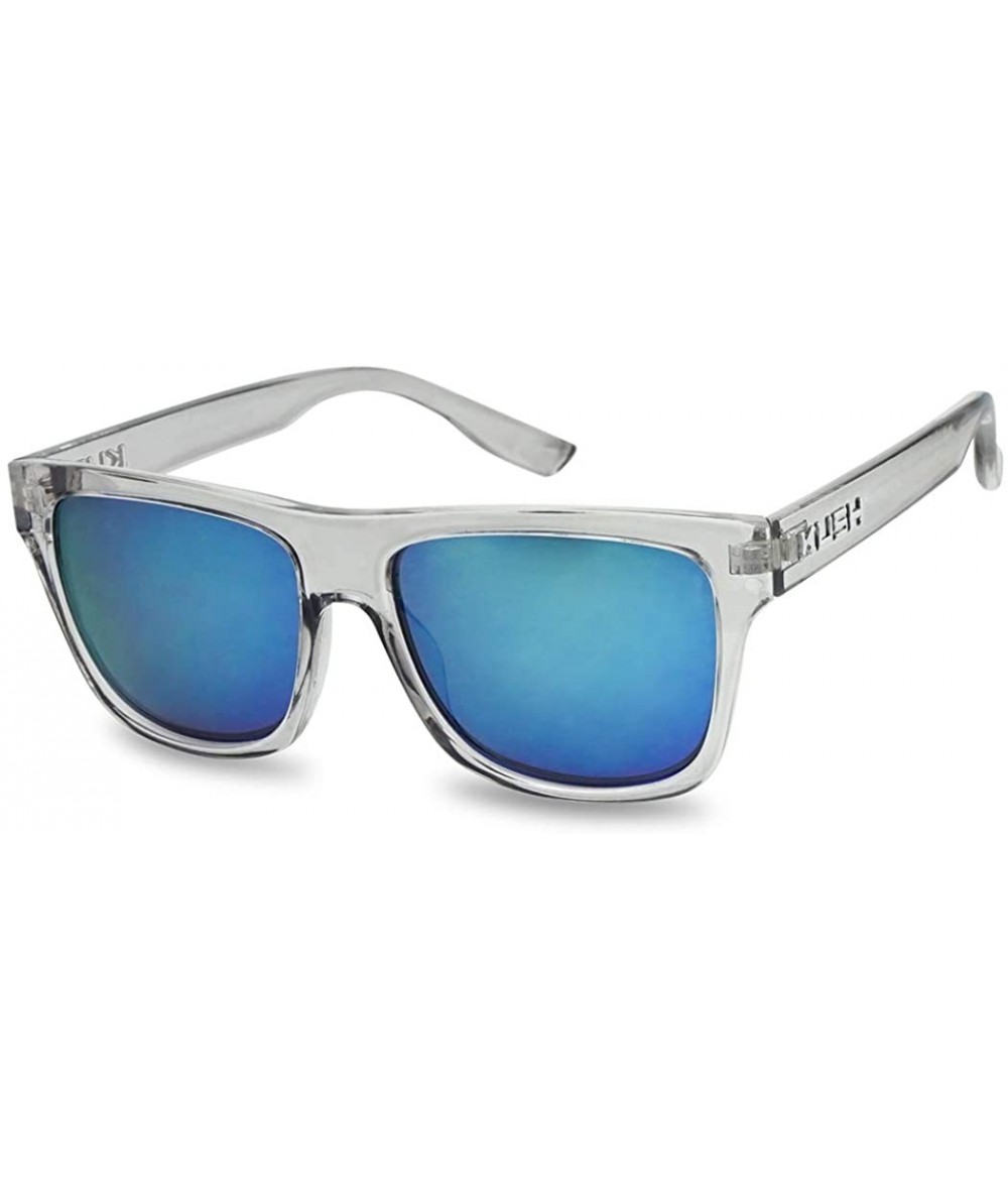 Goggle Black Fame Classic Squared Horn Rim Sunglasses Sporty Active Mirror Eye Shades - Acrylic Grey Frame - Blue - CO18U8DAS...
