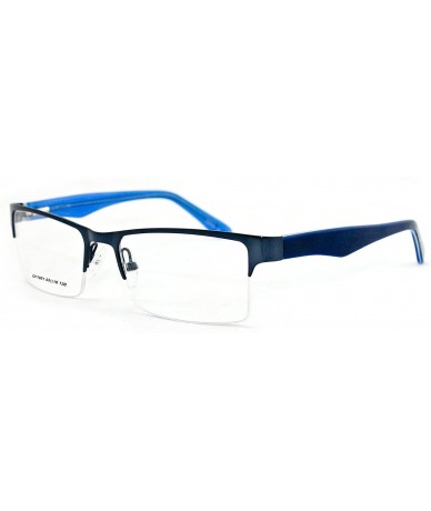 Square Slim Metal Half Frame Prescription Only Glasses with Spring Hinge - Blue - CP11PA0T9UD $35.41