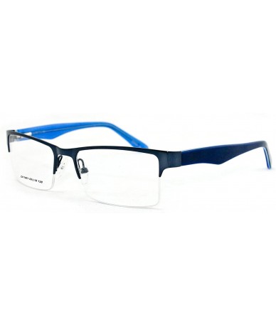 Square Slim Metal Half Frame Prescription Only Glasses with Spring Hinge - Blue - CP11PA0T9UD $20.97