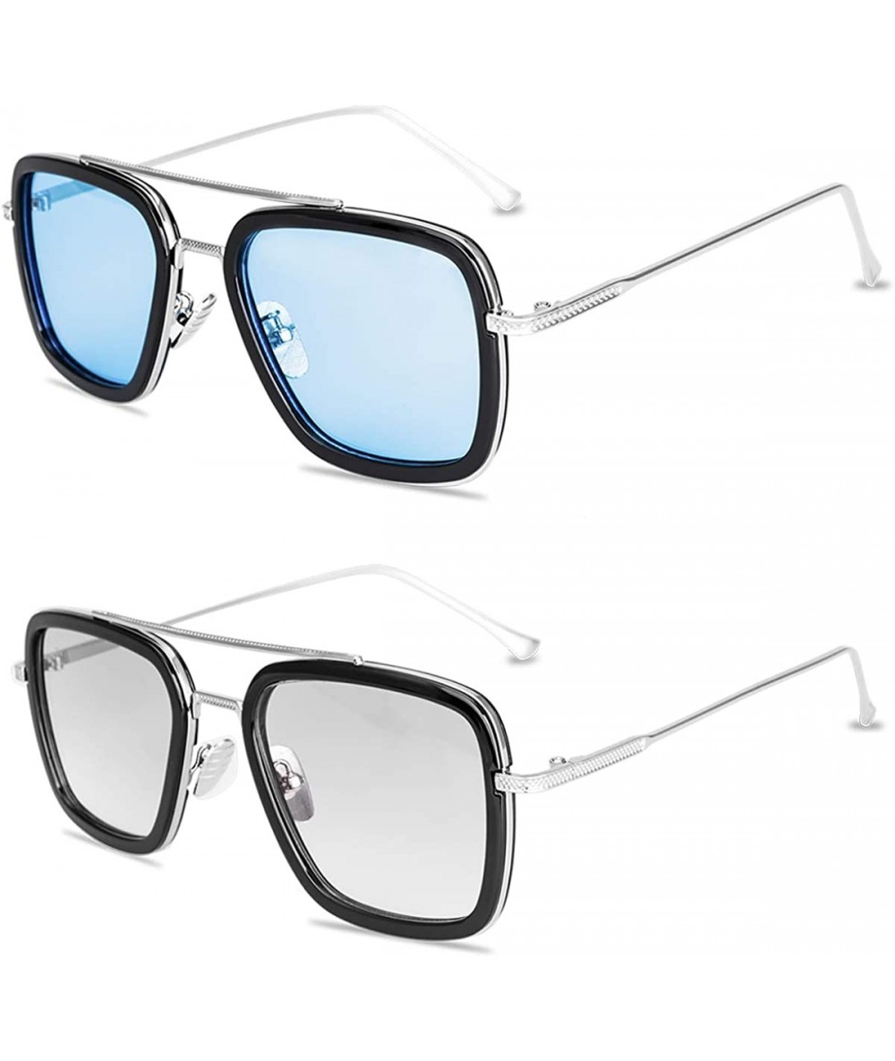 Square Tony Stark Sunglasses for Men Women Aviator Square Metal Frame Spiderman ironman edith glasses - CR197I2T2LU $14.76